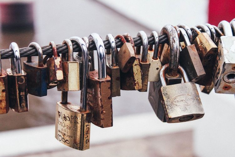 Locks hanging on a steel rope.